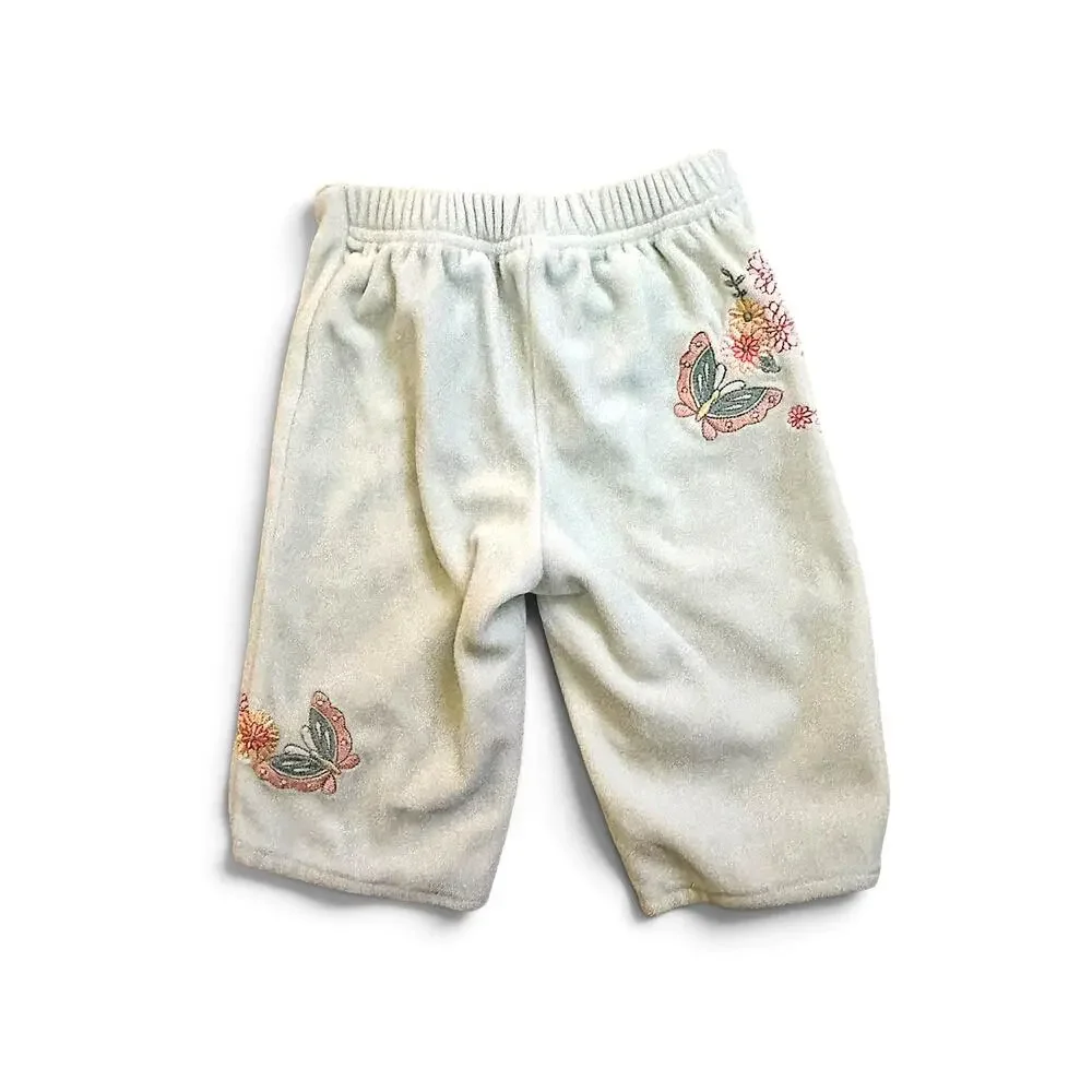 Vintage Baby Togs Embroidered Velour Pants 3–6 Months Butterfly Floral